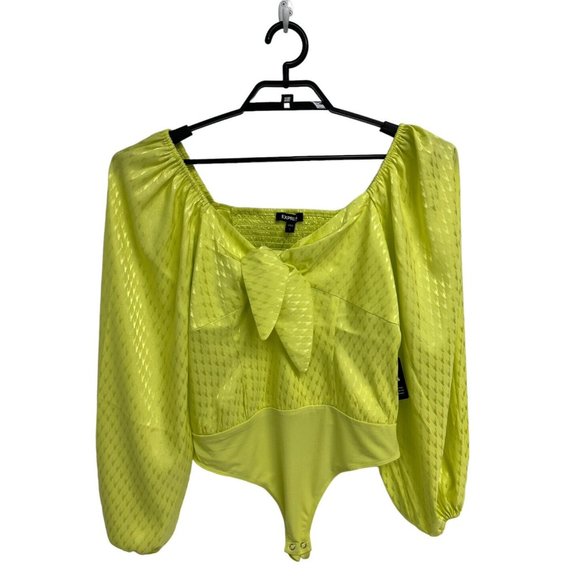 Express Tops - Express Women's Satin Jacquard Tie Front Bodysuit long sleeve size L